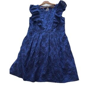 Chris McLaughlin Womens Dress Size 20 W Navy Cotton Eyelet Ruffle Pockets